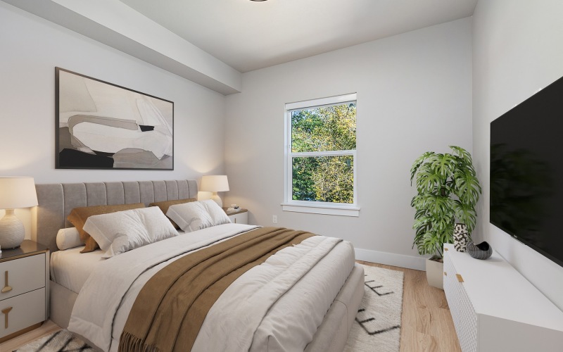 Bedroom with natural lighting and high ceilings at Luka in Garden City, ID